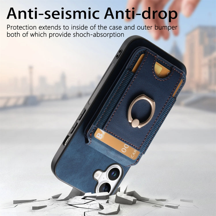 For iPhone 16 Retro Splitable Magnetic Stand Card Bag Leather Phone Case(Blue)