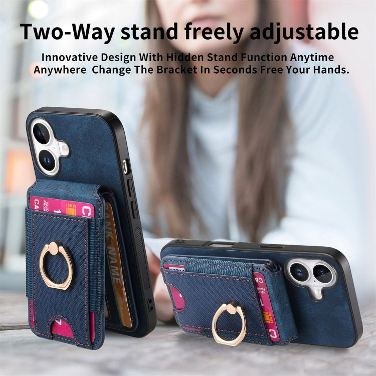 For iPhone 16 Retro Splitable Magnetic Stand Card Bag Leather Phone Case(Blue)