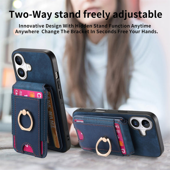 For iPhone 16 Retro Splitable Magnetic Stand Card Bag Leather Phone Case(Blue)