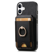 For iPhone 16 Retro Splitable Magnetic Stand Card Bag Leather Phone Case(Black)