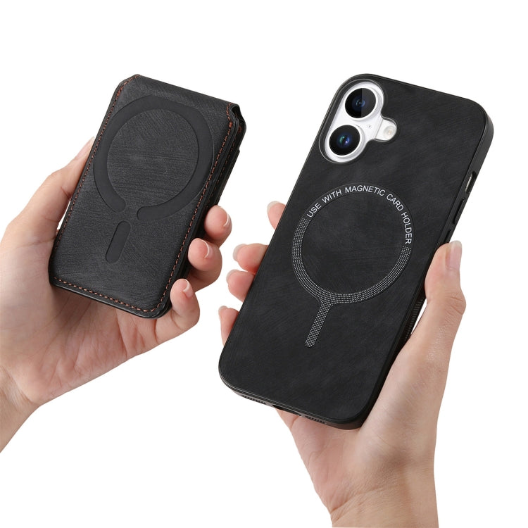 For iPhone 16 Retro Splitable Magnetic Stand Card Bag Leather Phone Case(Black)