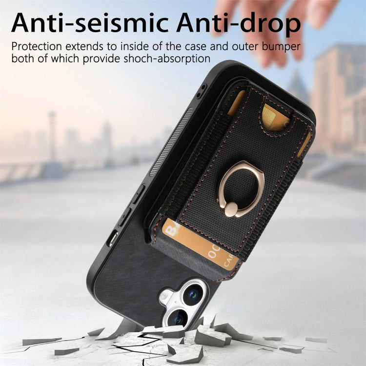 For iPhone 16 Retro Splitable Magnetic Stand Card Bag Leather Phone Case(Black)