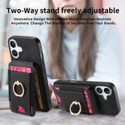 For iPhone 16 Retro Splitable Magnetic Stand Card Bag Leather Phone Case(Black)