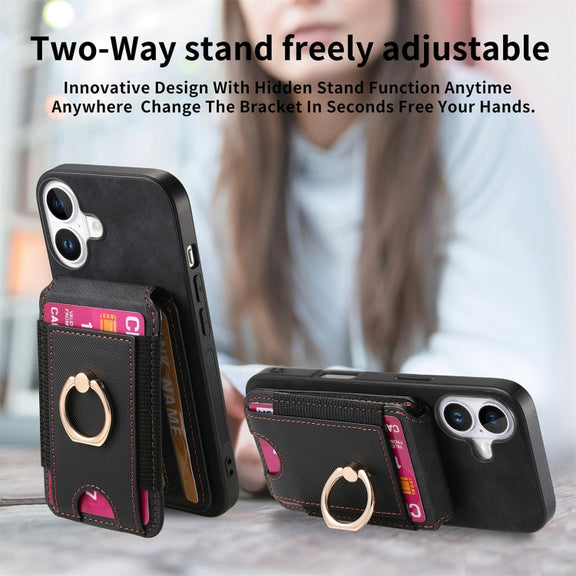 For iPhone 16 Retro Splitable Magnetic Stand Card Bag Leather Phone Case(Black)