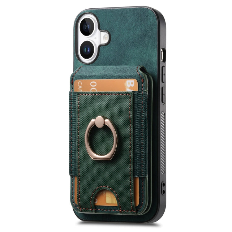 For iPhone 16 Retro Splitable Magnetic Stand Card Bag Leather Phone Case(Green)