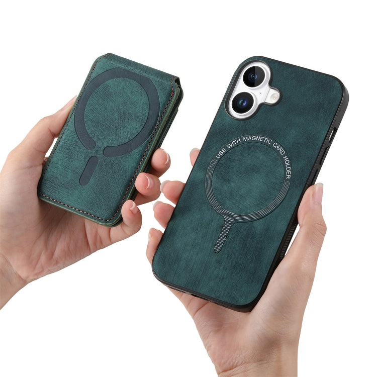 For iPhone 16 Retro Splitable Magnetic Stand Card Bag Leather Phone Case(Green)
