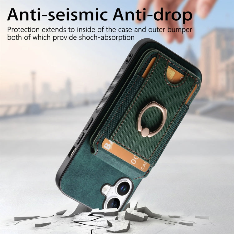 For iPhone 16 Retro Splitable Magnetic Stand Card Bag Leather Phone Case(Green)