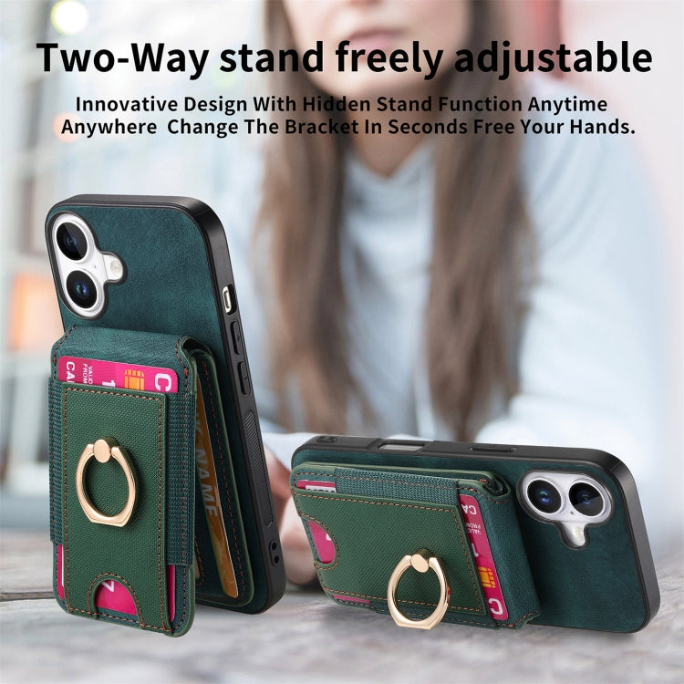 For iPhone 16 Retro Splitable Magnetic Stand Card Bag Leather Phone Case(Green)