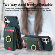 For iPhone 16 Retro Splitable Magnetic Stand Card Bag Leather Phone Case(Green)