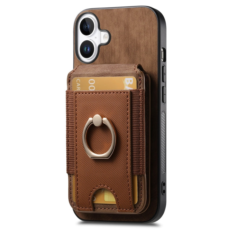 For iPhone 16 Retro Splitable Magnetic Stand Card Bag Leather Phone Case(Brown)