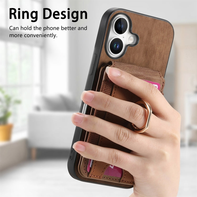 For iPhone 16 Retro Splitable Magnetic Stand Card Bag Leather Phone Case(Brown)