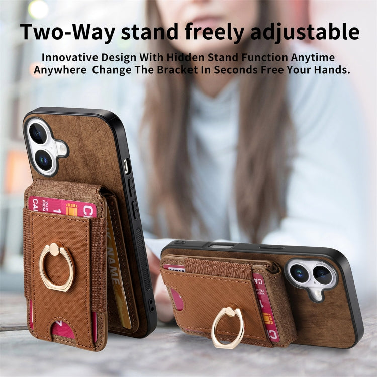 For iPhone 16 Retro Splitable Magnetic Stand Card Bag Leather Phone Case(Brown)
