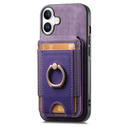 For iPhone 16 Plus Retro Splitable Magnetic Stand Card Bag Leather Phone Case(Purple)
