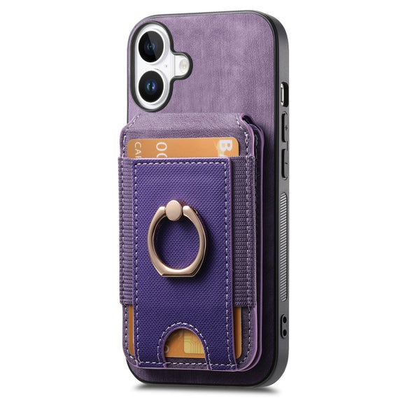 For iPhone 16 Plus Retro Splitable Magnetic Stand Card Bag Leather Phone Case(Purple)