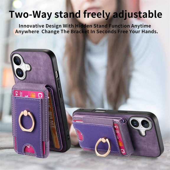 For iPhone 16 Plus Retro Splitable Magnetic Stand Card Bag Leather Phone Case(Purple)