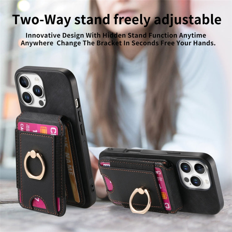 For iPhone 16 Pro Retro Splitable Magnetic Stand Card Bag Leather Phone Case(Black)