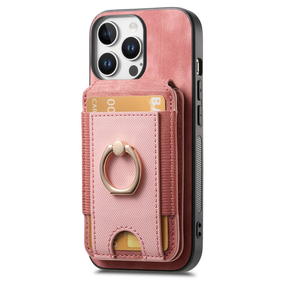 For iPhone 16 Pro Max Retro Splitable Magnetic Stand Card Bag Leather Phone Case(Pink)