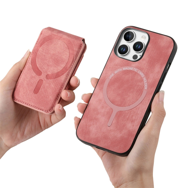 For iPhone 16 Pro Max Retro Splitable Magnetic Stand Card Bag Leather Phone Case(Pink)