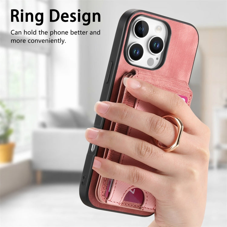 For iPhone 16 Pro Max Retro Splitable Magnetic Stand Card Bag Leather Phone Case(Pink)