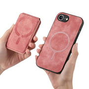 For iPhone 16e Retro Splitable Magnetic Stand Card Bag Leather Phone Case(Pink)