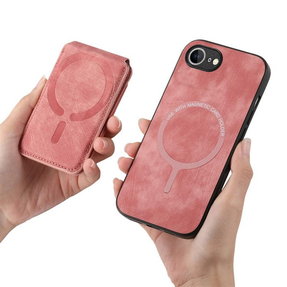 For iPhone 16e Retro Splitable Magnetic Stand Card Bag Leather Phone Case(Pink)