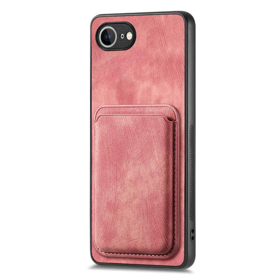 For iPhone 16e Retro Leather Card Bag Magnetic Phone Case(Pink)