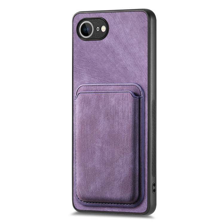 For iPhone 16e Retro Leather Card Bag Magnetic Phone Case(Purple)