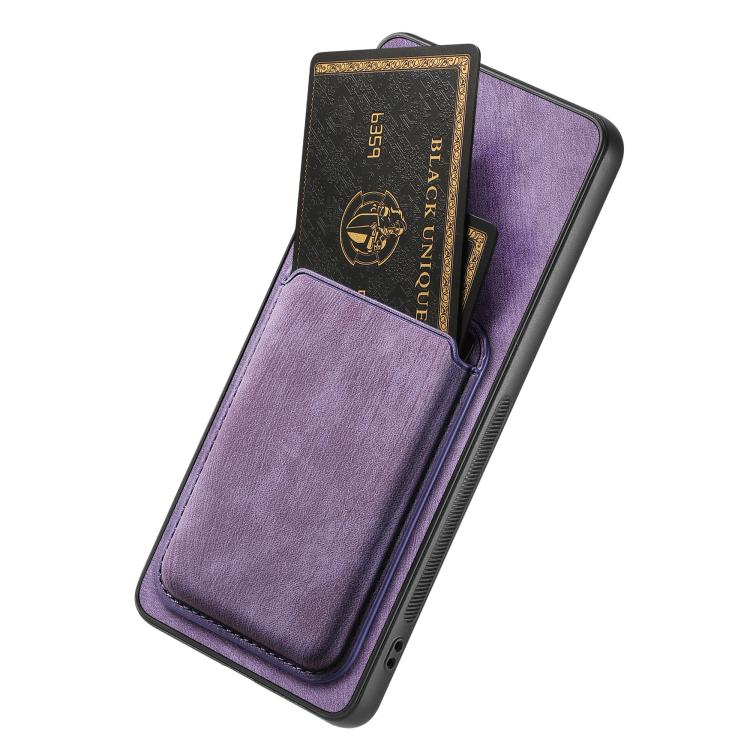 For iPhone 16e Retro Leather Card Bag Magnetic Phone Case(Purple)