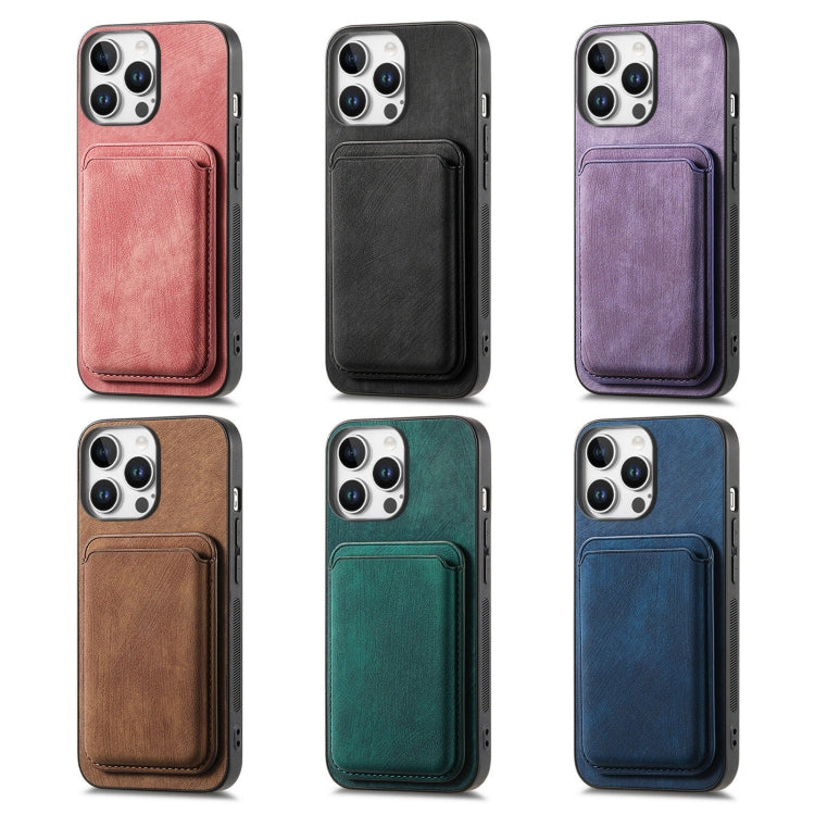 For iPhone 16e Retro Leather Card Bag Magnetic Phone Case(Purple)