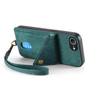 For iPhone 16e Retro Card Wallet Fold Leather Phone Case with Strap(Green)