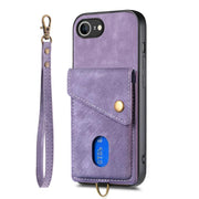 For iPhone 16e Retro Card Wallet Fold Leather Phone Case with Strap(Purple)