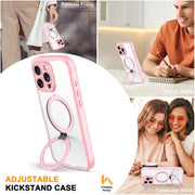 For iPhone 16 Pro Max Skin Feel MagSafe Holder 360 Full Body Phone Case(Pink)