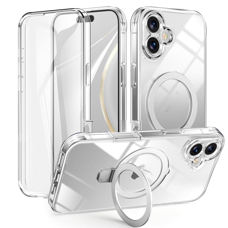For iPhone 16 Plus Skin Feel MagSafe Holder 360 Full Body Phone Case(Transparent)