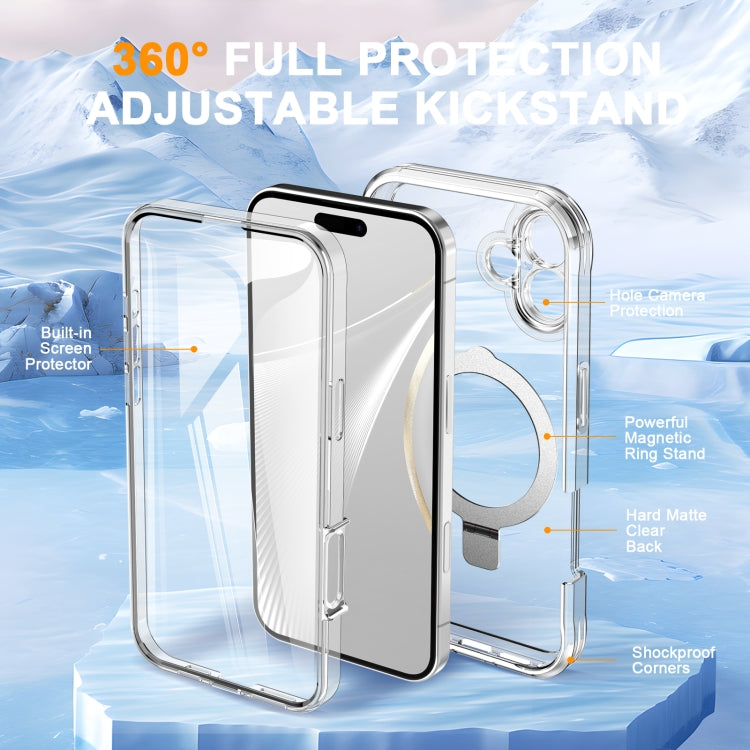For iPhone 16 Plus Skin Feel MagSafe Holder 360 Full Body Phone Case(Transparent)