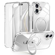 For iPhone 16 Plus Skin Feel MagSafe Holder 360 Full Body Phone Case(Transparent)