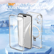 For iPhone 16 Plus Skin Feel MagSafe Holder 360 Full Body Phone Case(Transparent)