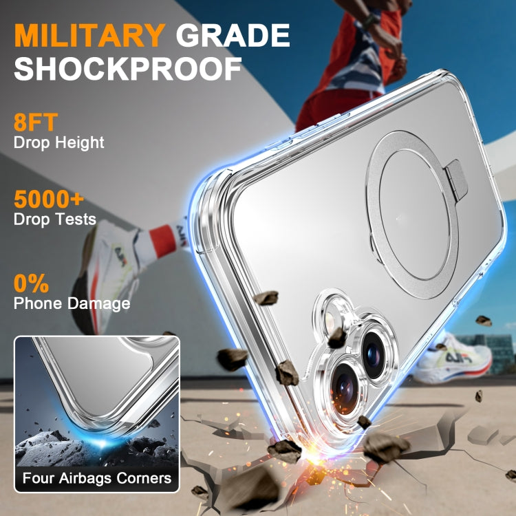 For iPhone 16 Plus Skin Feel MagSafe Holder 360 Full Body Phone Case(Transparent)