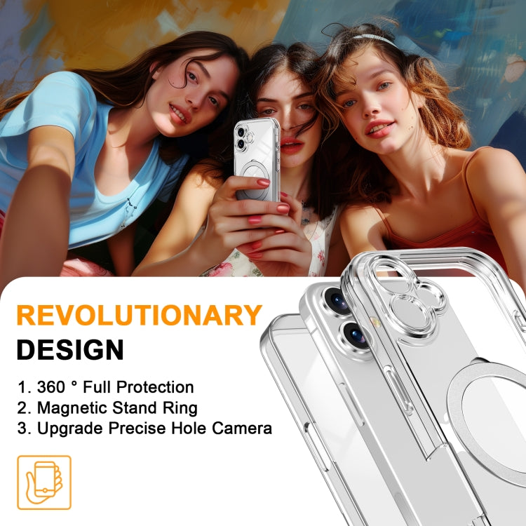 For iPhone 16 Plus Skin Feel MagSafe Holder 360 Full Body Phone Case(Transparent)