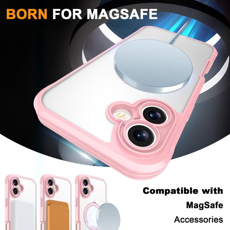For iPhone 16 Skin Feel MagSafe Holder 360 Full Body Phone Case(Pink)