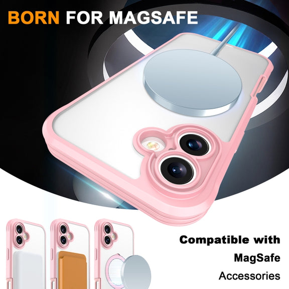 For iPhone 16 Skin Feel MagSafe Holder 360 Full Body Phone Case(Pink)