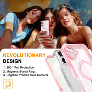For iPhone 16 Skin Feel MagSafe Holder 360 Full Body Phone Case(Pink)