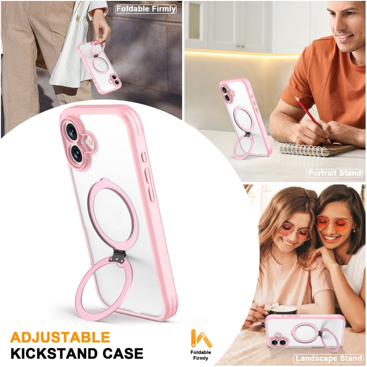 For iPhone 16 Skin Feel MagSafe Holder 360 Full Body Phone Case(Pink)