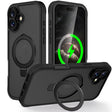 For iPhone 16 Skin Feel MagSafe Holder 360 Full Body Phone Case(Black) - iPhone 16 Cases by PMC TechLife | Online Shopping South Africa | PMC TechLife | Buy Now Pay Later Mobicred