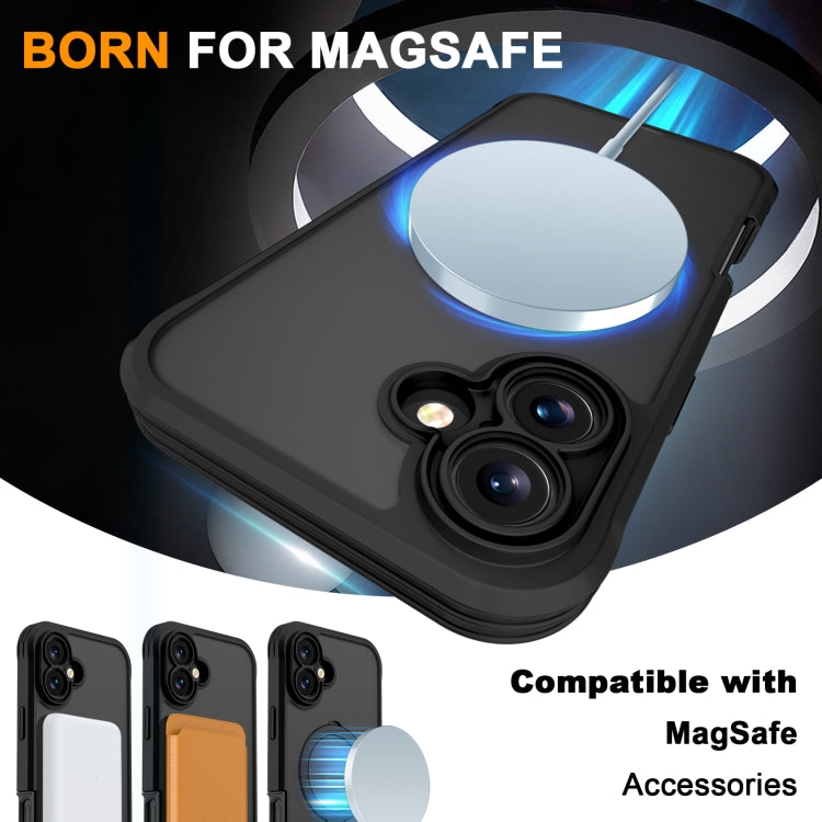 For iPhone 16 Skin Feel MagSafe Holder 360 Full Body Phone Case(Black)
