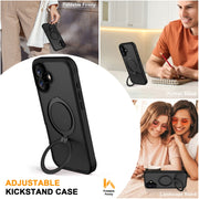 For iPhone 16 Skin Feel MagSafe Holder 360 Full Body Phone Case(Black)