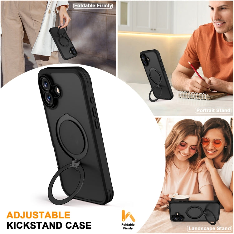 For iPhone 16 Skin Feel MagSafe Holder 360 Full Body Phone Case(Black)