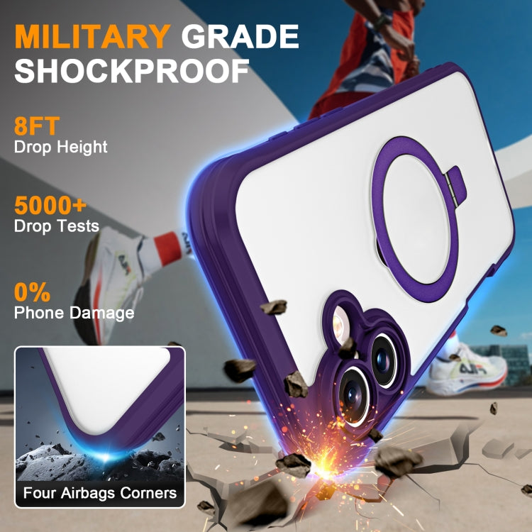 For iPhone 16 Skin Feel MagSafe Holder 360 Full Body Phone Case(Purple)