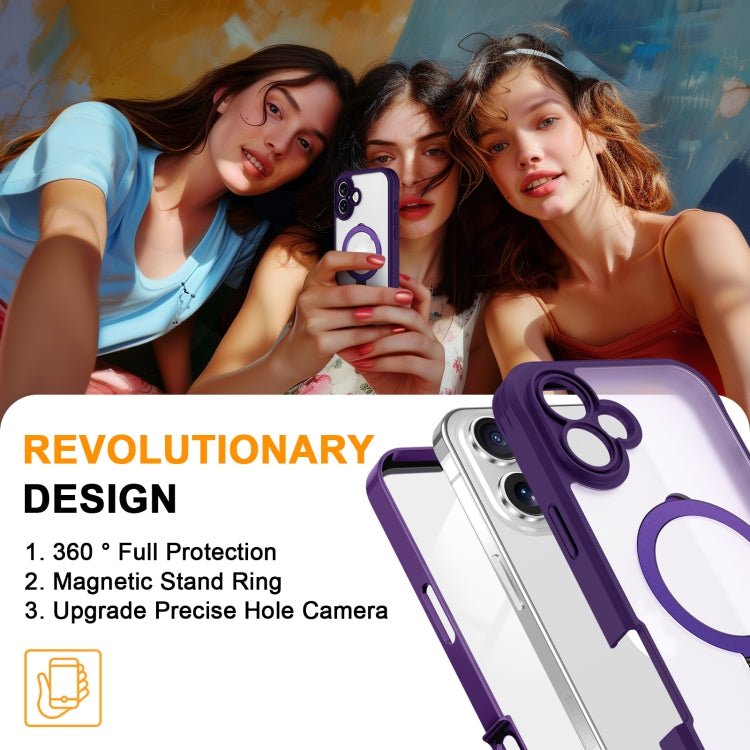 For iPhone 16 Skin Feel MagSafe Holder 360 Full Body Phone Case(Purple)