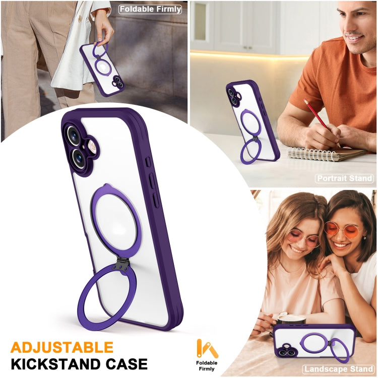 For iPhone 16 Skin Feel MagSafe Holder 360 Full Body Phone Case(Purple)