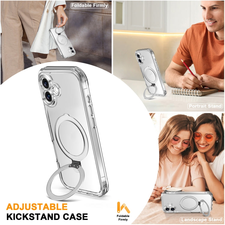 For iPhone 16 Skin Feel MagSafe Holder 360 Full Body Phone Case(Transparent)